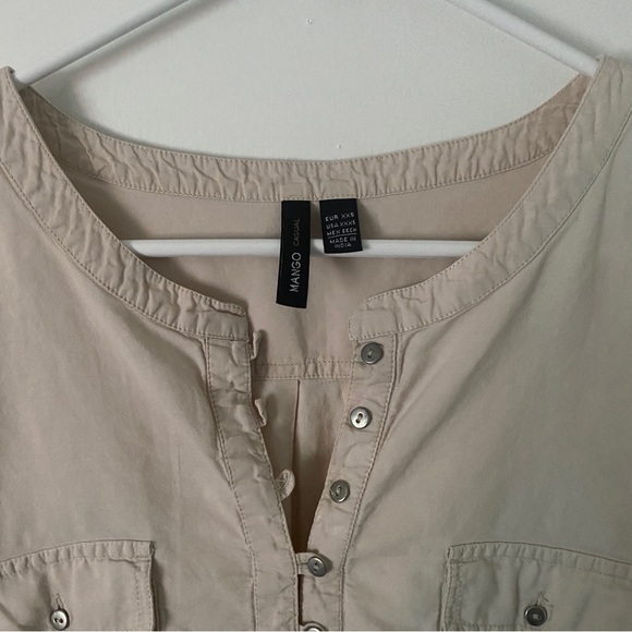 Mango Cargo Boho Chic Short Sleeve Shirt Dress Button-Up Front with Pockets XXS - Picture 4 of 8